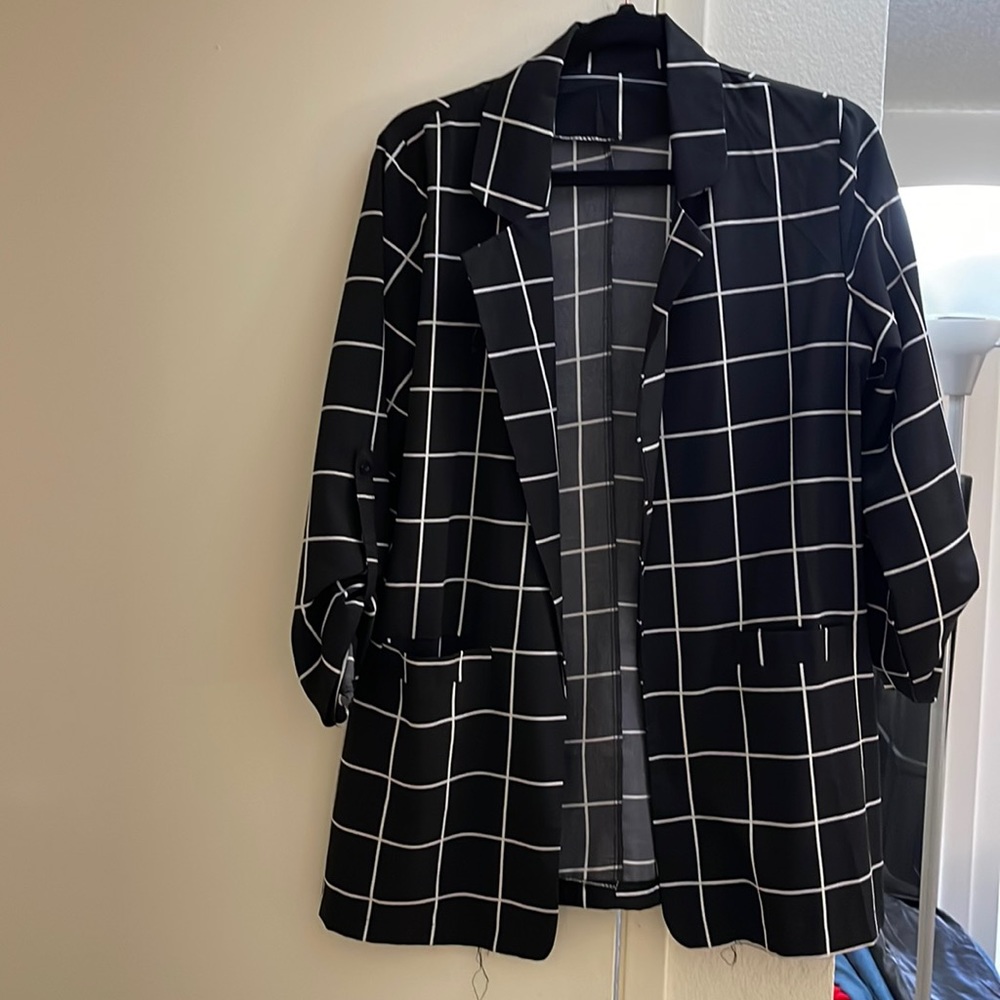 Black and white plaid blazer